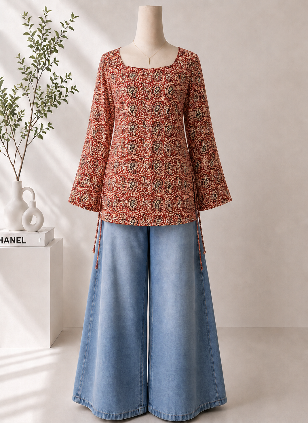 Rust Paisley Bell-Sleeve Kurti