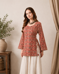 Rust Paisley Bell-Sleeve Kurti