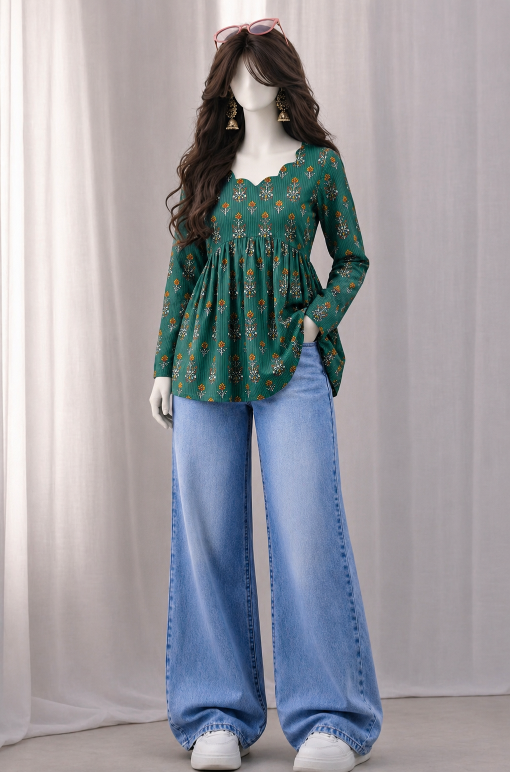 Emerald Bloom Winter Printed Viscose Kurti