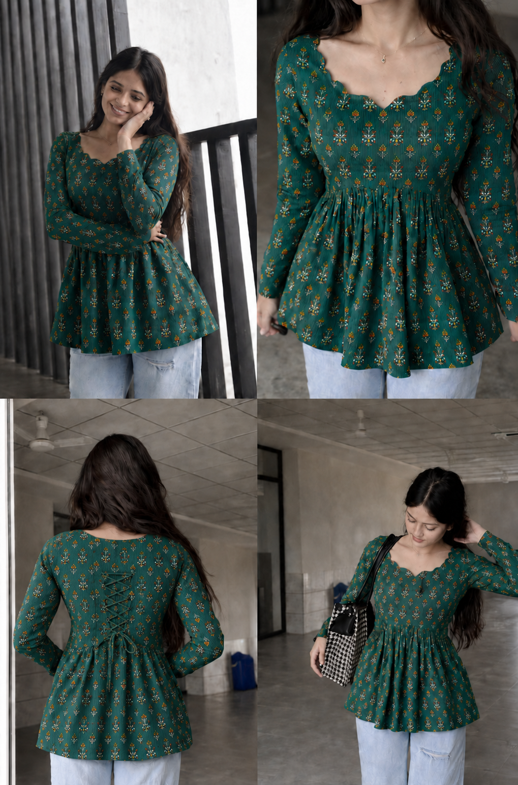 Emerald Bloom Winter Printed Viscose Kurti