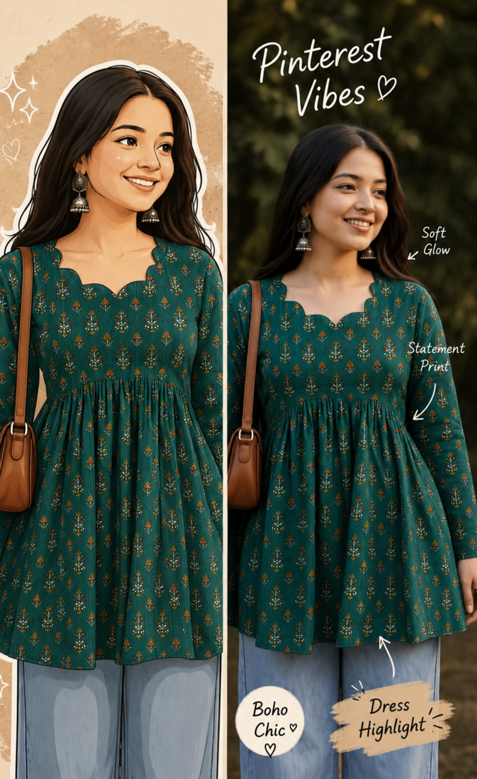 Emerald Bloom Winter Printed Viscose Kurti