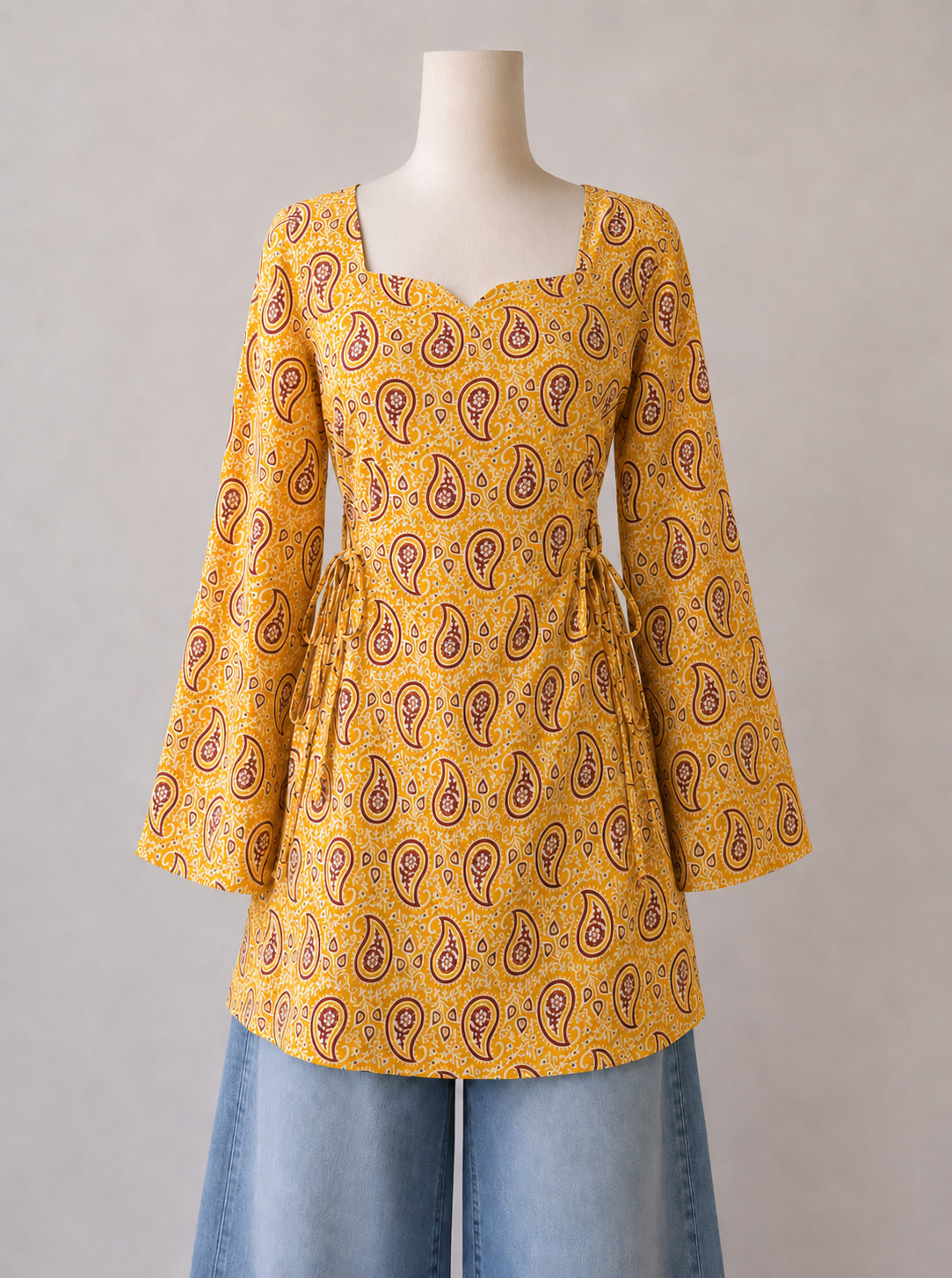 Mustard Paisley Tie-Side Summer Kurti