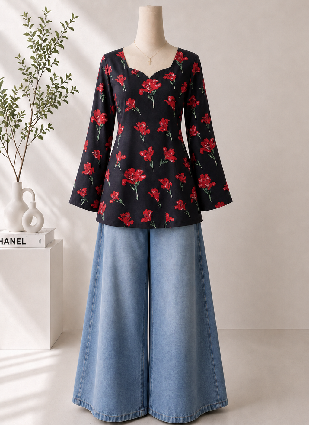 Midnight Rose Printed Khaddar Winter Kurti