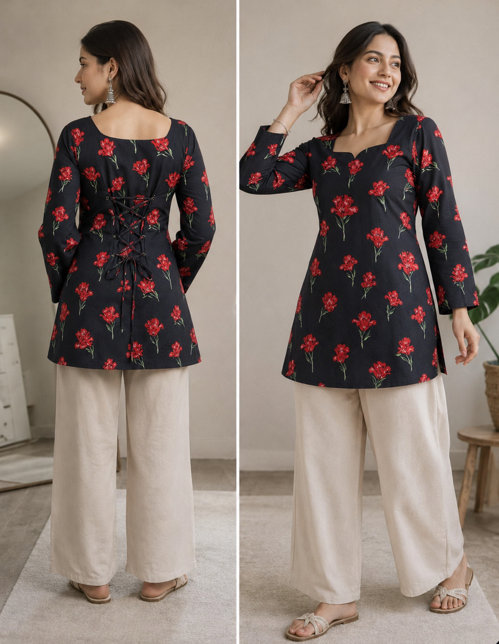 Midnight Rose Printed Khaddar Winter Kurti