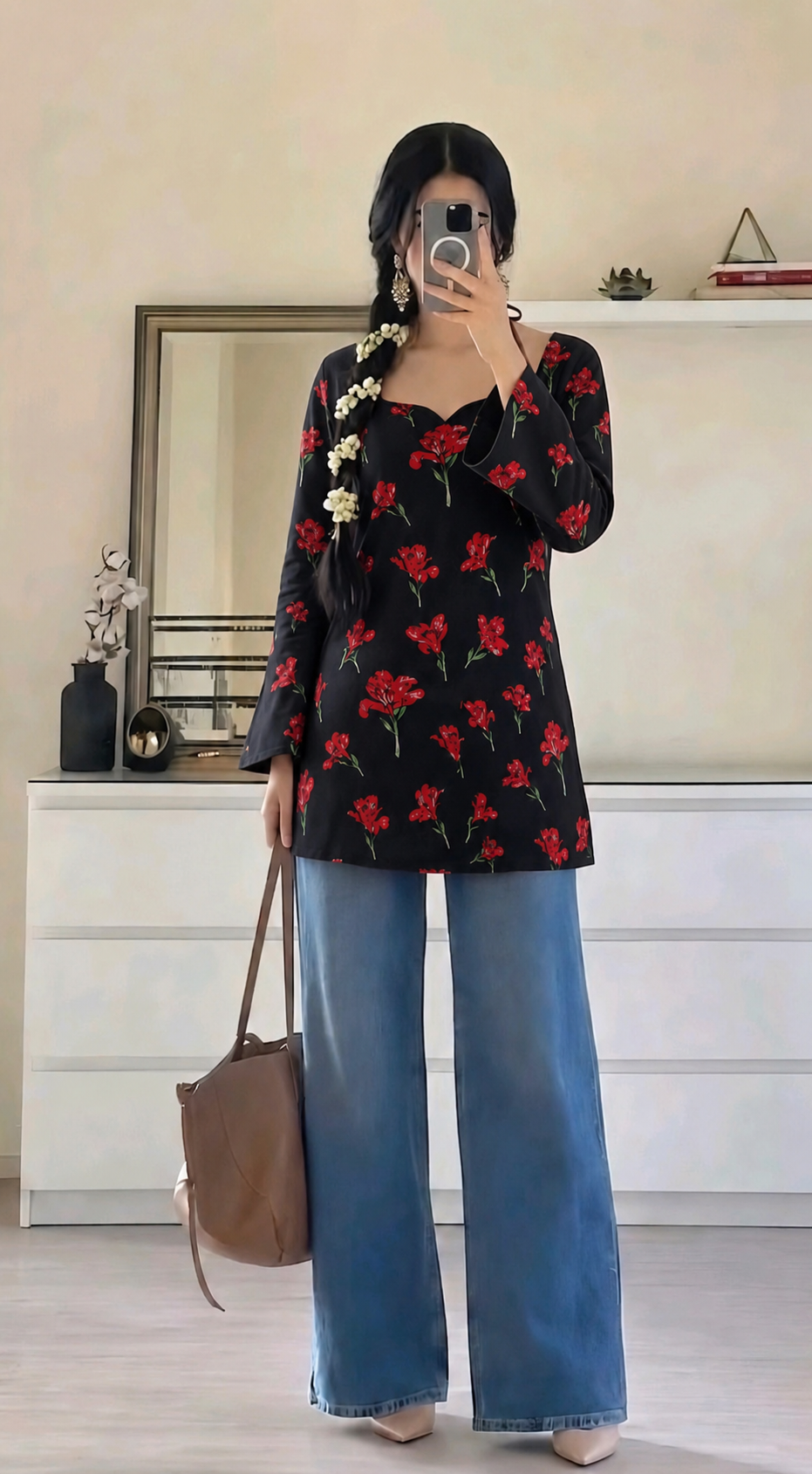 Midnight Rose Printed Khaddar Winter Kurti