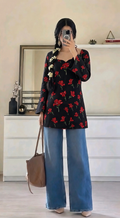 Midnight Rose Printed Khaddar Winter Kurti