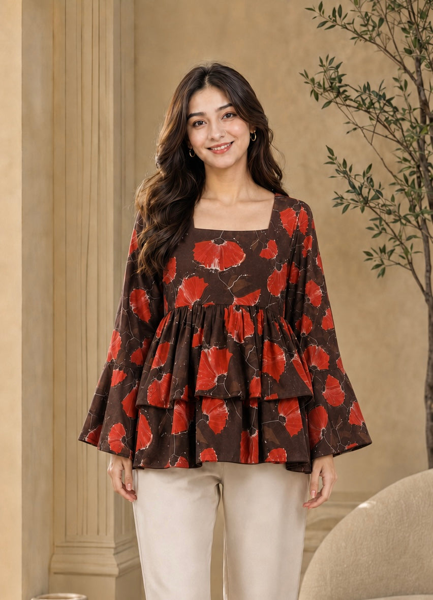 Crimson Poppy Khaddar Frock Kurti