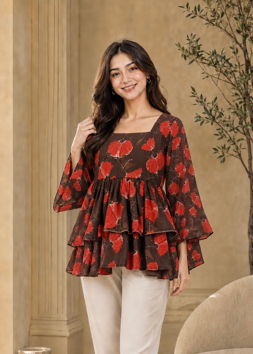 Crimson Poppy Khaddar Frock Kurti