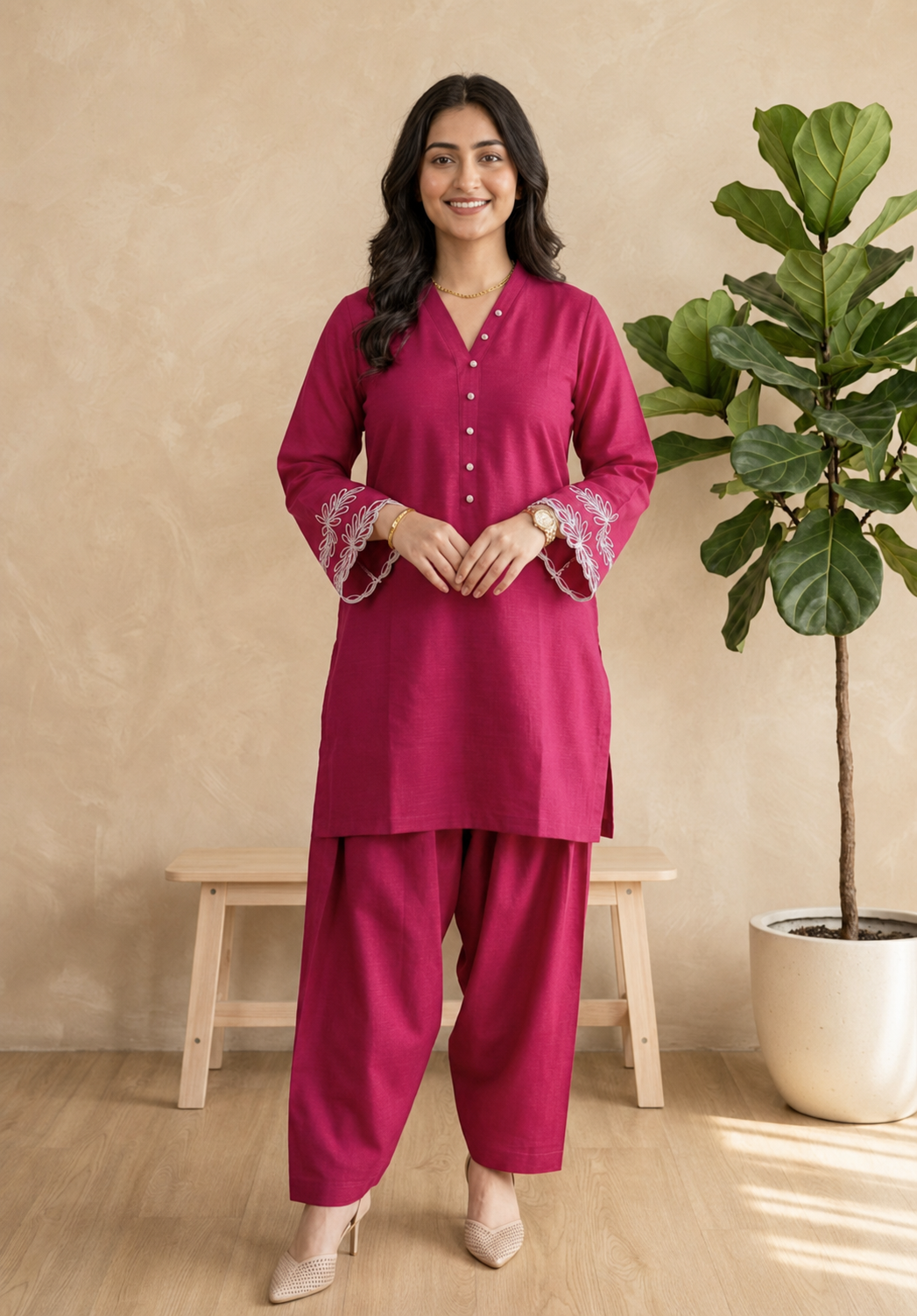 2-Piece Embroidered Khaddar Farshi Shalwar Set