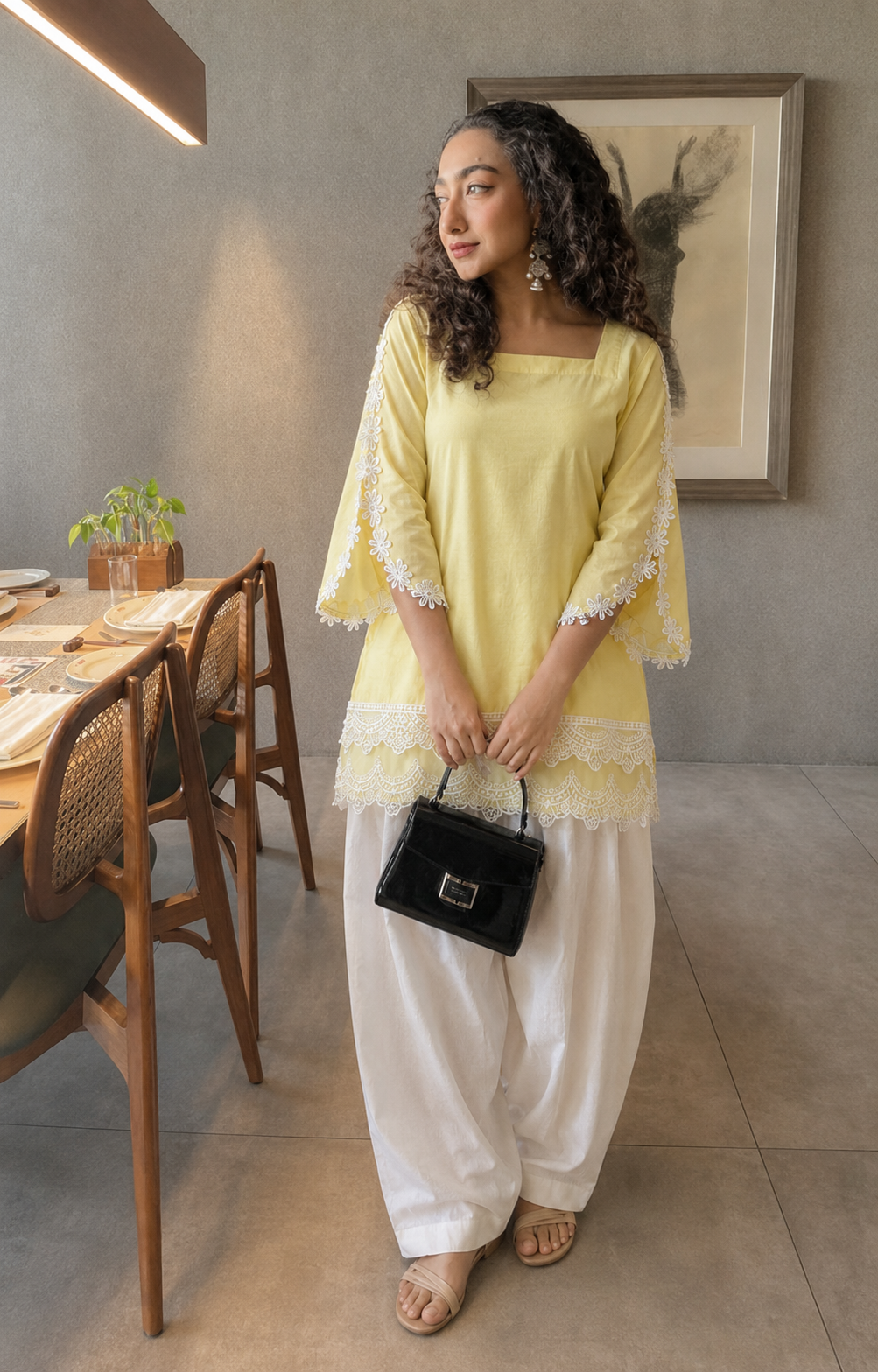 Lemon Blossom Farshi Co-ord Set