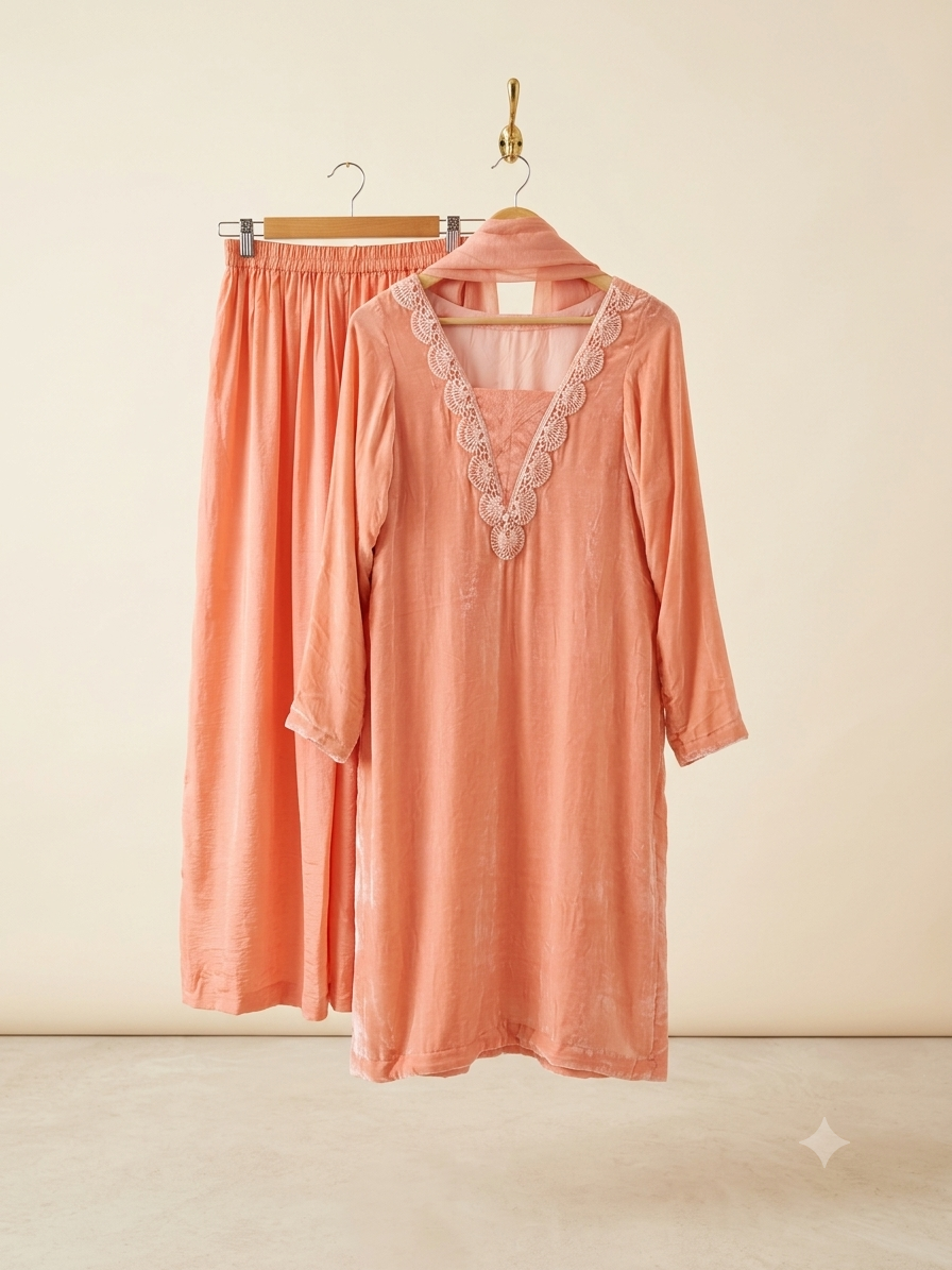 Peach Velvet Elegance 3-Piece Suit