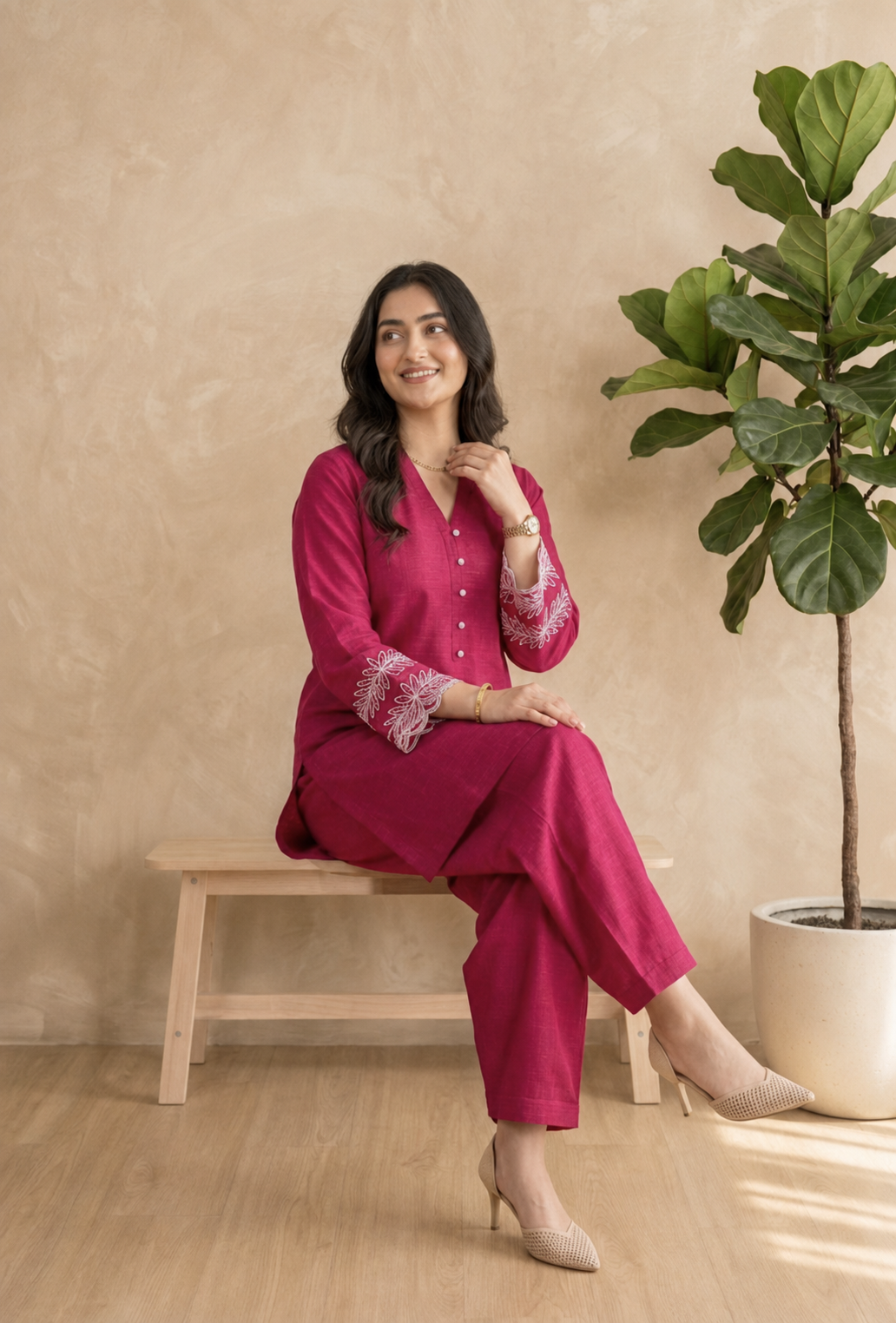 2-Piece Embroidered Khaddar Farshi Shalwar Set