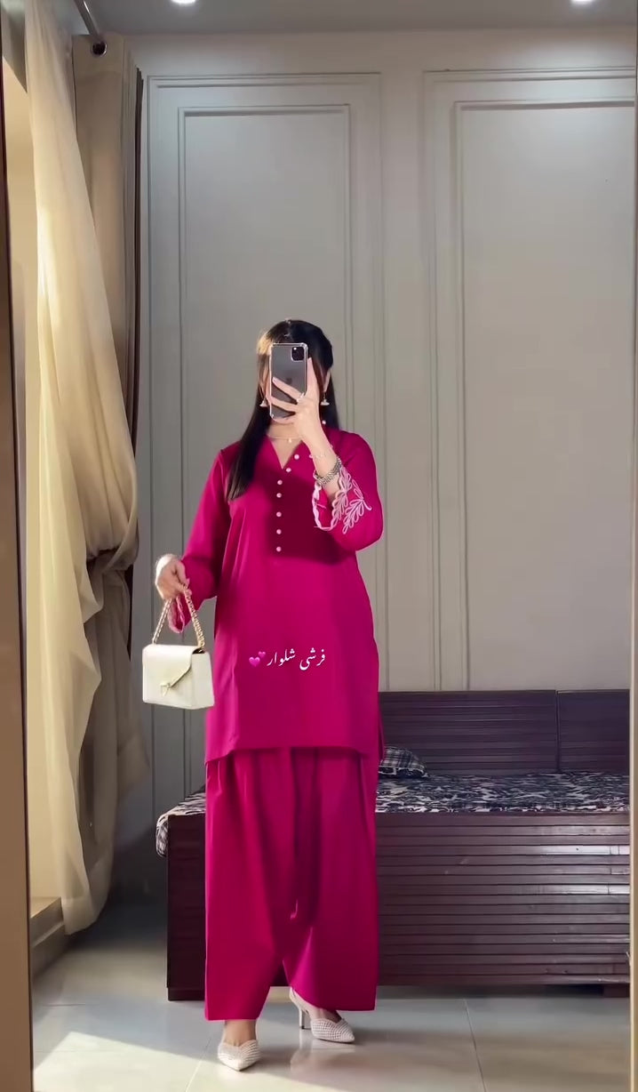 2-Piece Embroidered Khaddar Farshi Shalwar Set